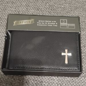 Black Bifold Wallet with Silver Cross